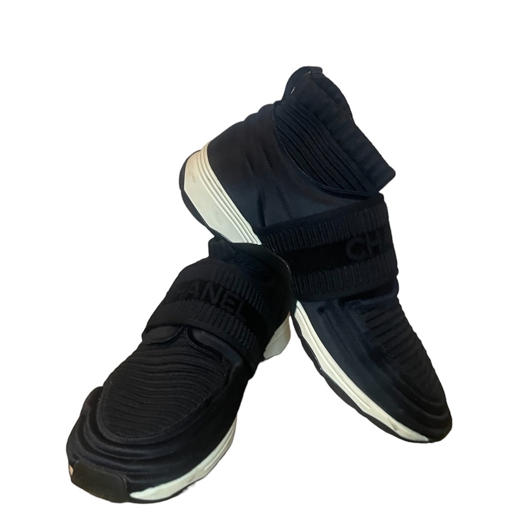 Chanel knit sock sneakers black size 37